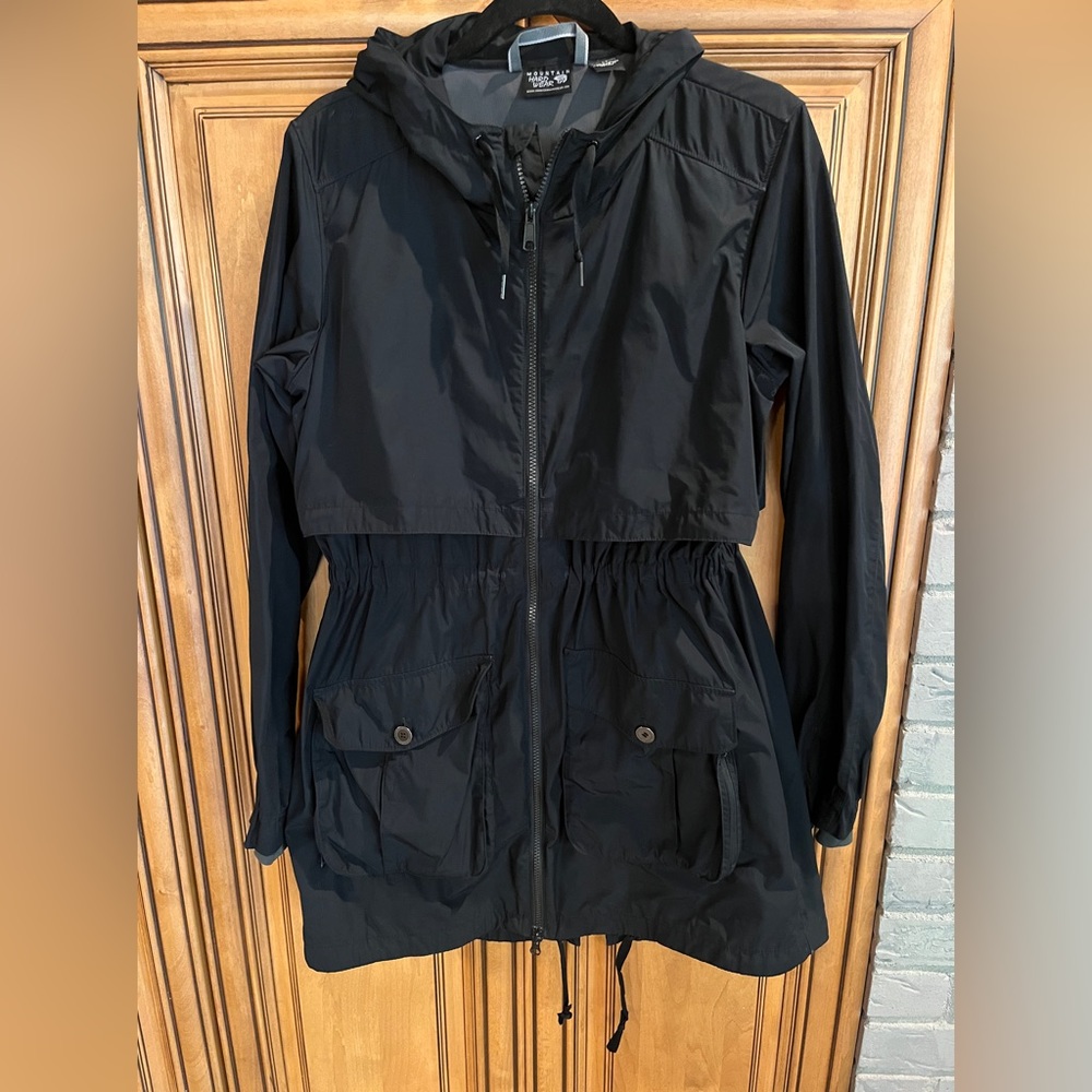 MOUNTAIN HARDWEAR Hooded Jacket Large Saddle Black Zenell 3 Trench Vented OL0439